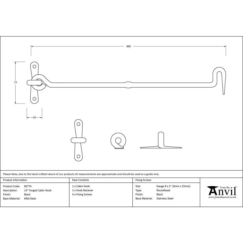 From The Anvil - Black 14" Forged Cabin Hook | Sku. 83774 | Trade Door Handles.