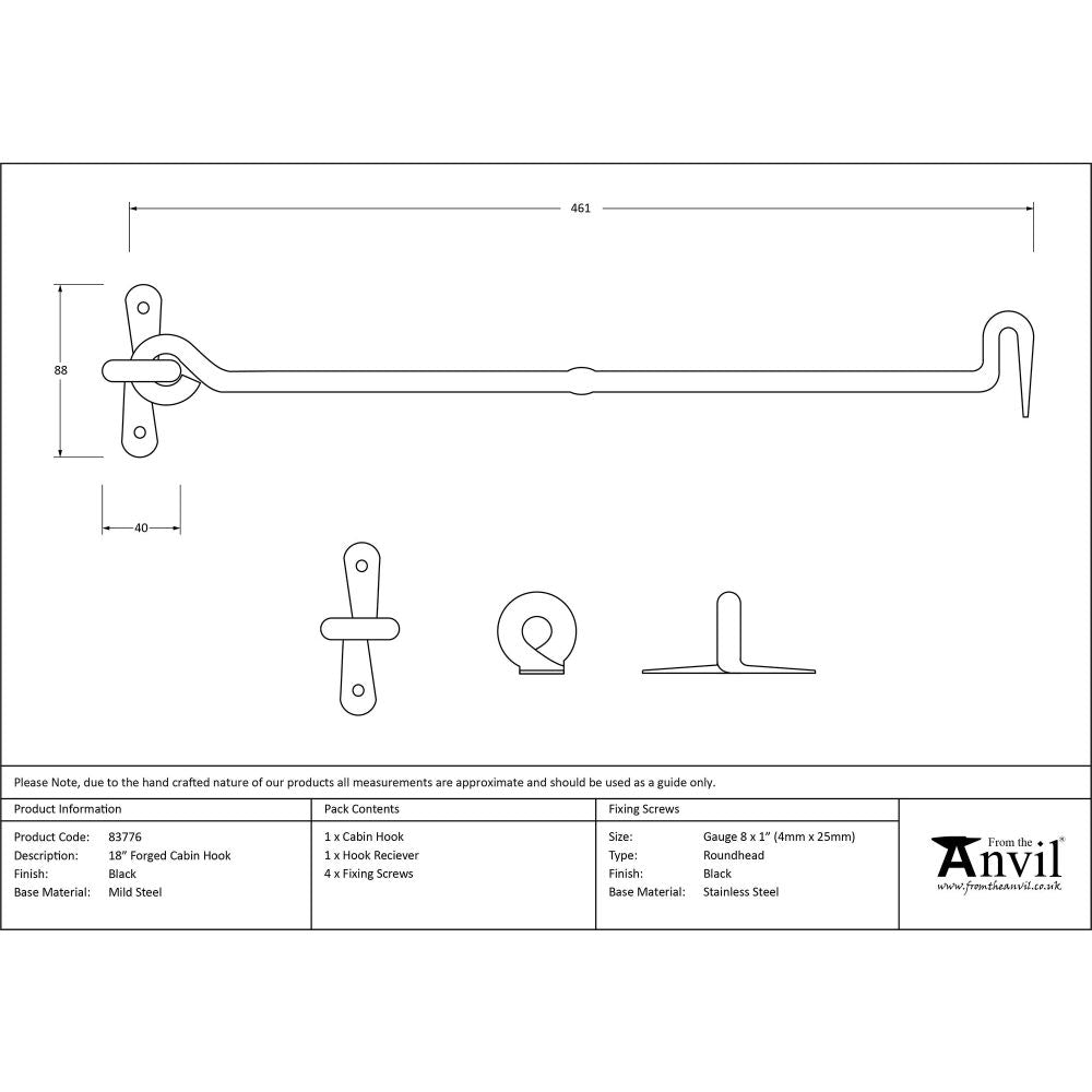 From The Anvil - Black 18" Forged Cabin Hook | Sku. 83776 | Trade Door Handles.