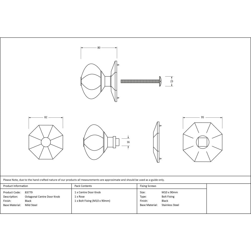 From The Anvil - Black Octagonal Centre Door Knob | Sku. 83779 | Trade Door Handles.