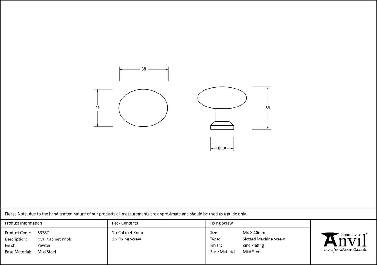 From The Anvil - Pewter Oval Cabinet Knob | Sku. 83787 | Trade Door Handles.