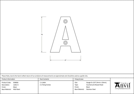 From The Anvil - Black Letter A | Sku. 83800A | Trade Door Handles.