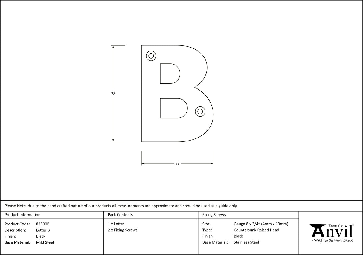 From The Anvil - Black Letter B | Sku. 83800B | Trade Door Handles.