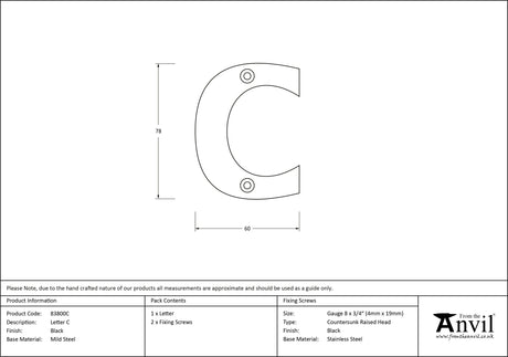 From The Anvil - Black Letter C | Sku. 83800C | Trade Door Handles.