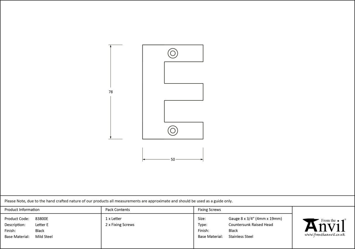 From The Anvil - Black Letter E | Sku. 83800E | Trade Door Handles.