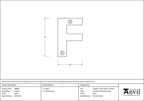 From The Anvil - Black Letter F | Sku. 83800F | Trade Door Handles.