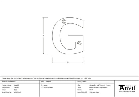 From The Anvil - Black Letter G | Sku. 83800G | Trade Door Handles.