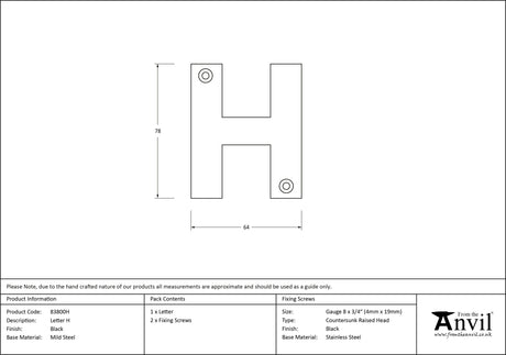 From The Anvil - Black Letter H | Sku. 83800H | Trade Door Handles.