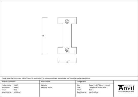 From The Anvil - Black Letter I | Sku. 83800I | Trade Door Handles.