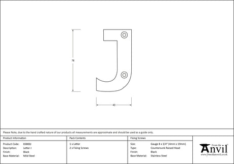 From The Anvil - Black Letter J | Sku. 83800J | Trade Door Handles.