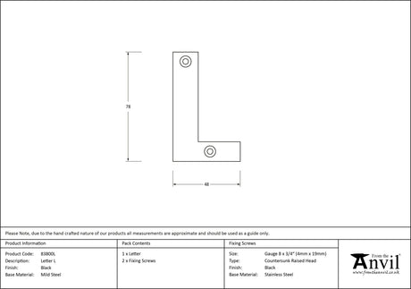 From The Anvil - Black Letter L | Sku. 83800L | Trade Door Handles.