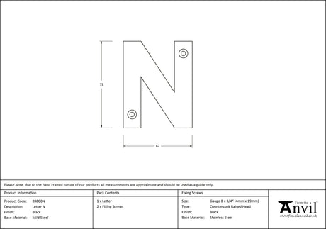From The Anvil - Black Letter N | Sku. 83800N | Trade Door Handles.
