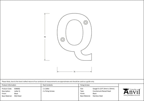 From The Anvil - Black Letter Q | Sku. 83800Q | Trade Door Handles.
