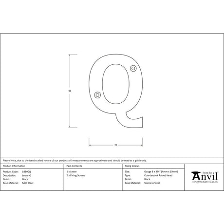 From The Anvil - Black Letter Q | Sku. 83800Q | Trade Door Handles.
