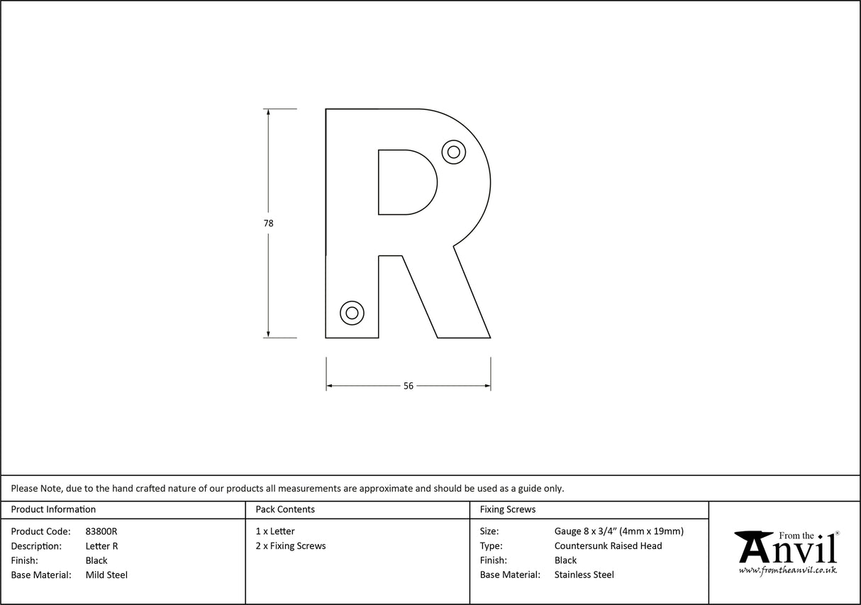 From The Anvil - Black Letter R | Sku. 83800R | Trade Door Handles.