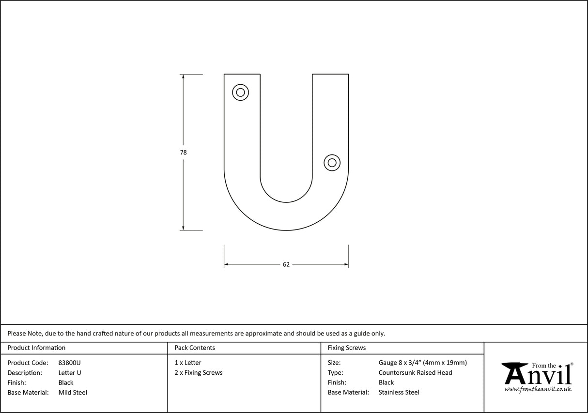 From The Anvil - Black Letter U | Sku. 83800U | Trade Door Handles.