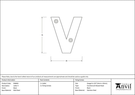 From The Anvil - Black Letter V | Sku. 83800V | Trade Door Handles.