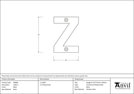 From The Anvil - Black Letter Z | Sku. 83800Z | Trade Door Handles.