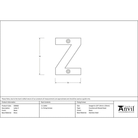 From The Anvil - Black Letter Z | Sku. 83800Z | Trade Door Handles.