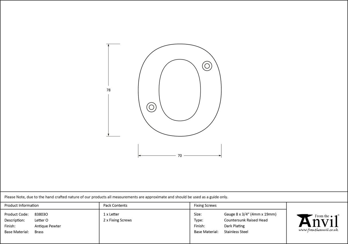 From The Anvil - Antique Pewter Letter O | Sku. 83803O | Trade Door Handles.