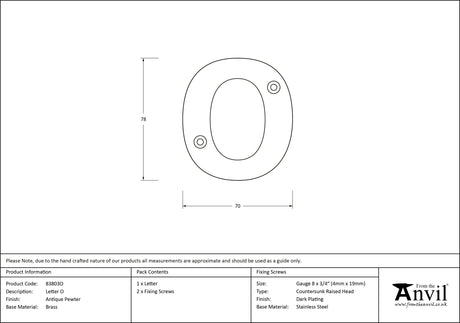 From The Anvil - Antique Pewter Letter O | Sku. 83803O | Trade Door Handles.