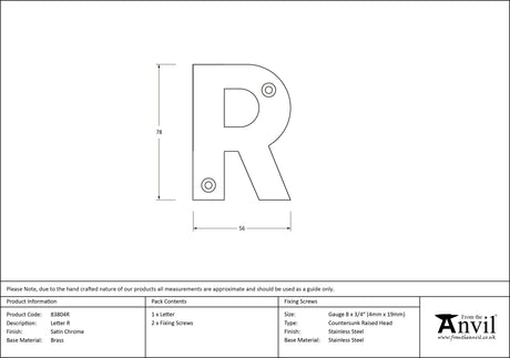 From The Anvil - Satin Chrome Letter R | Sku. 83804R | Trade Door Handles.