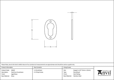 From The Anvil - Aged Brass Oval Euro Escutcheon | Sku. 83819 | Trade Door Handles.