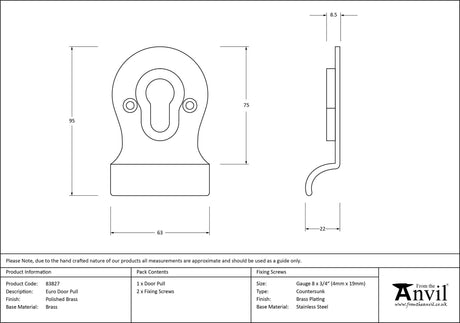 From The Anvil - Polished Brass Euro Door Pull | Sku. 83827 | Trade Door Handles.