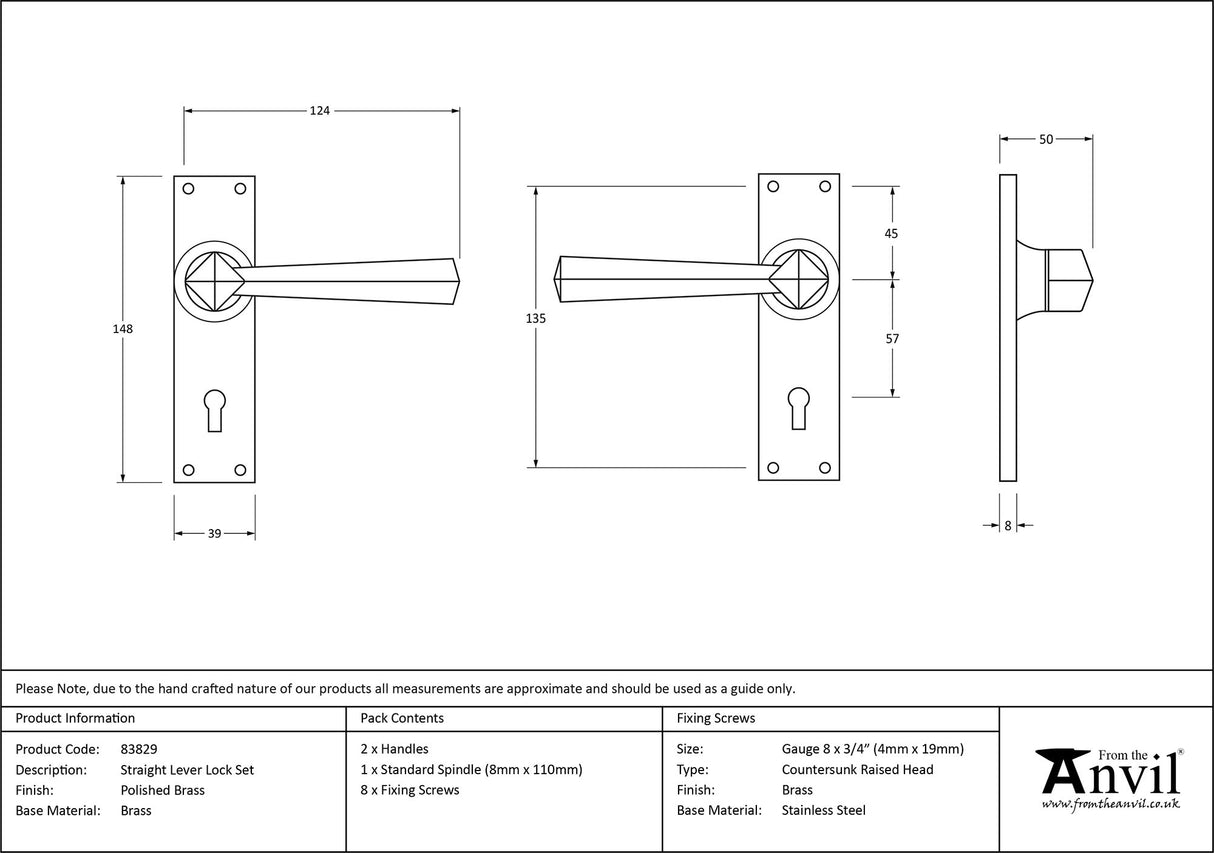 From The Anvil - Polished Brass Straight Lever Lock Set | Sku. 83829 | Trade Door Handles.