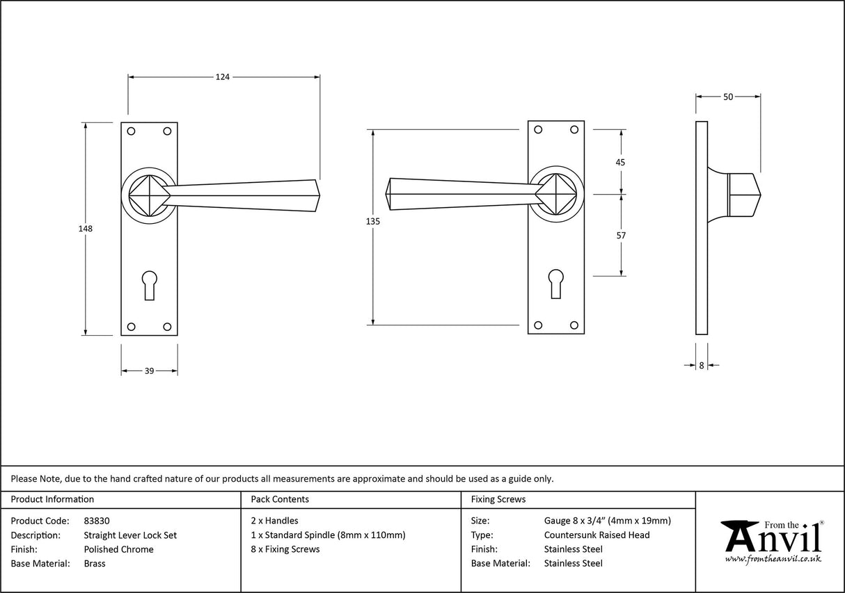 From The Anvil - Polished Chrome Straight Lever Lock Set | Sku. 83830 | Trade Door Handles.
