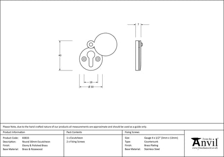 From The Anvil - Ebony 30mm Round Escutcheon | Sku. 83833 | Trade Door Handles.