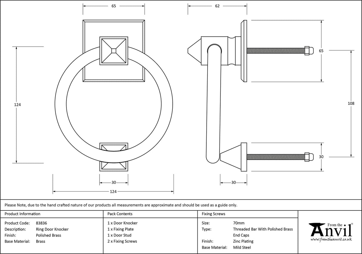 From The Anvil - Polished Brass Ring Door Knocker | Sku. 83836 | Trade Door Handles.