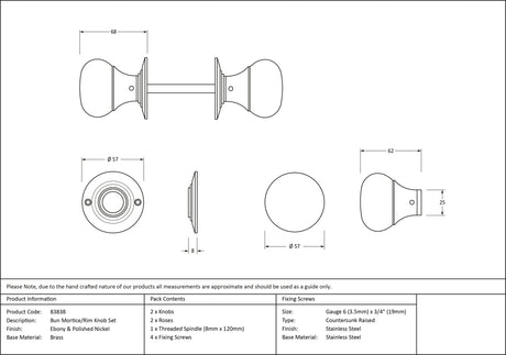 From The Anvil - Ebony and PN Bun Mortice/Rim Knob Set | Sku. 83838 | Trade Door Handles.