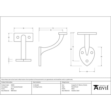 From The Anvil - Black 2.5" Handrail Bracket | Sku. 83841 | Trade Door Handles.