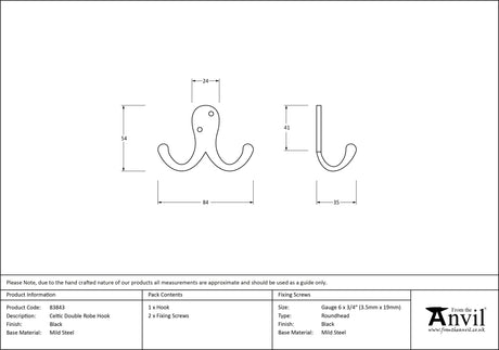 From The Anvil - Black Celtic Double Robe Hooks | Sku. 83843 | Trade Door Handles.
