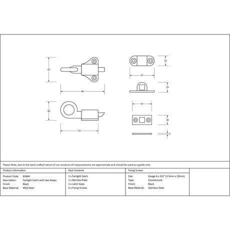 From The Anvil - Black Fanlight Catch with two Keeps | Sku. 83844 | Trade Door Handles.