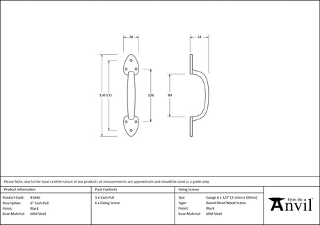 From The Anvil - Black 6" Sash Pull | Sku. 83846 | Trade Door Handles.