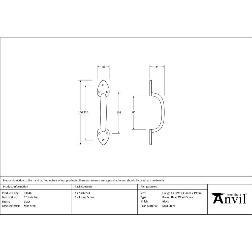 From The Anvil - Black 6" Sash Pull | Sku. 83846 | Trade Door Handles.