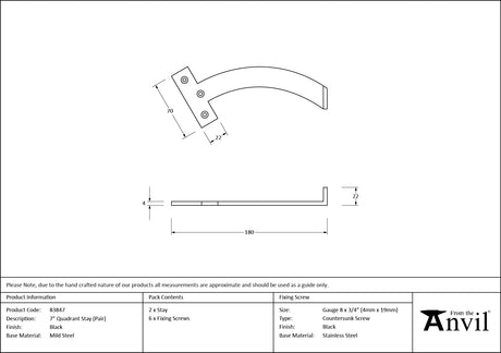 From The Anvil - Black 7" Quadrant Stay (Pair) | Sku. 83847 | Trade Door Handles.