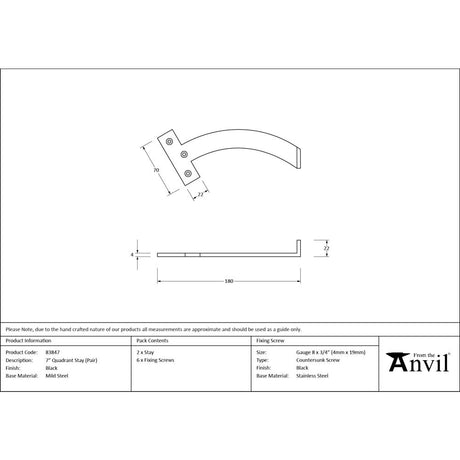 From The Anvil - Black 7" Quadrant Stay (Pair) | Sku. 83847 | Trade Door Handles.