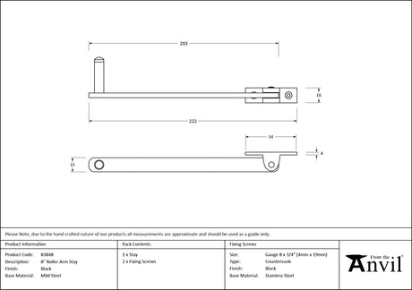 From The Anvil - Black 8" Roller Arm Stay | Sku. 83848 | Trade Door Handles.