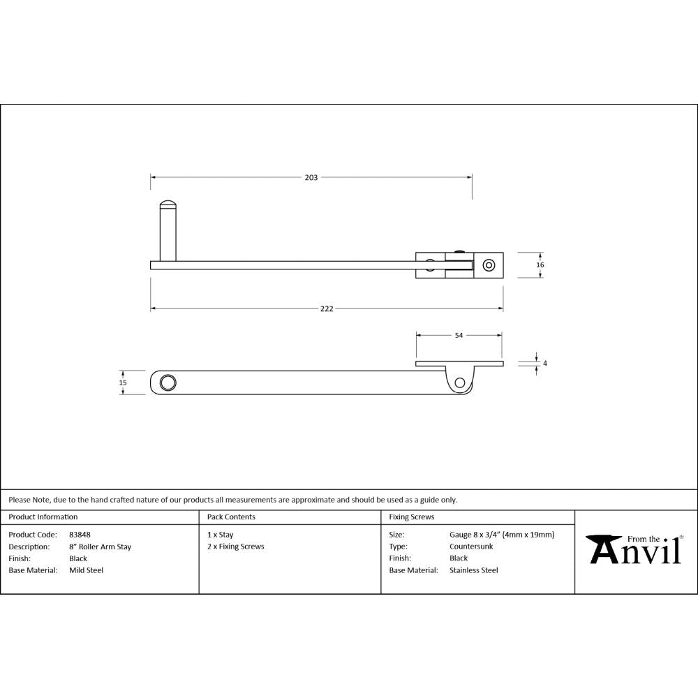From The Anvil - Black 8" Roller Arm Stay | Sku. 83848 | Trade Door Handles.