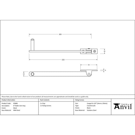 From The Anvil - Black 8" Roller Arm Stay | Sku. 83848 | Trade Door Handles.