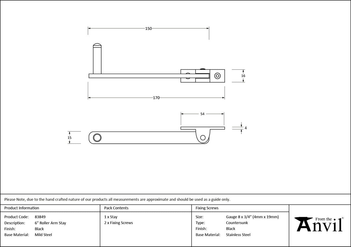 From The Anvil - Black 6" Roller Arm Stay | Sku. 83849 | Trade Door Handles.