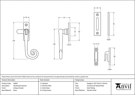 From The Anvil - Antique Pewter Monkeytail Fastener | Sku. 83850 | Trade Door Handles.