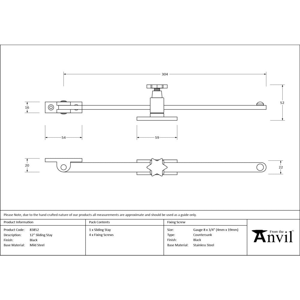 From The Anvil - Black 12" Sliding Stay | Sku. 83852 | Trade Door Handles.
