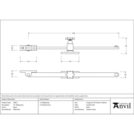 From The Anvil - Black 12" Sliding Stay | Sku. 83852 | Trade Door Handles.