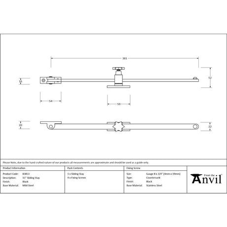 From The Anvil - Black 15" Sliding Stay | Sku. 83853 | Trade Door Handles.