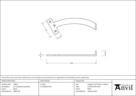 From The Anvil - Black 8.5" Quadrant Stay (Pair) | Sku. 83854 | Trade Door Handles.