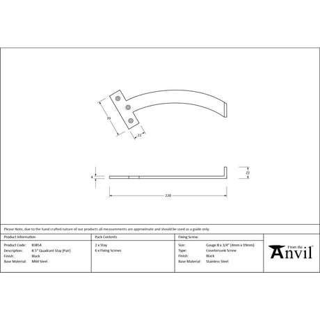 From The Anvil - Black 8.5" Quadrant Stay (Pair) | Sku. 83854 | Trade Door Handles.