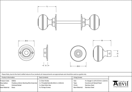 From The Anvil - Polished Nickel 63mm Prestbury Mortice/Rim Knob Set | Sku. 83856 | Trade Door Handles.
